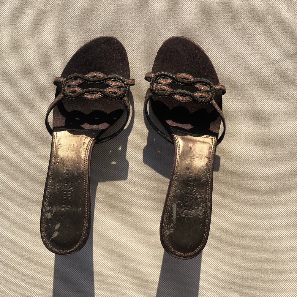 Strappy Beaded Open-Toed Kitten Heel